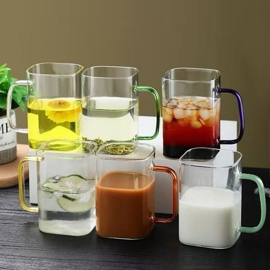لیوان دسته رنگی مناسب چایخوری مدل مربع