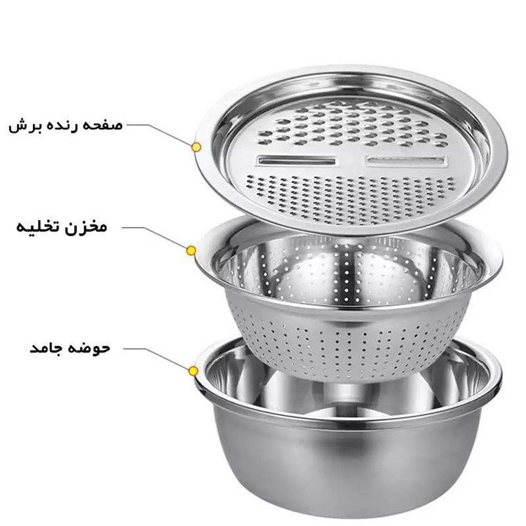 ست ابکش لگن و رنده ۳ تایی استیل ضدزنگ