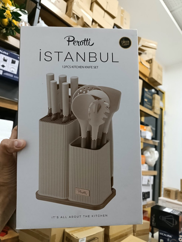 ست کفگیر وچاقو و تخته ۱۲پارچه ISTANBUL برند معتبر perotti کیفیت بسیار عالی محصول ترکیه